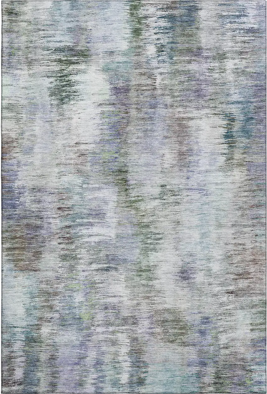 Green Purple And Gray Abstract Washable Area Rug With UV Protection Photo 1