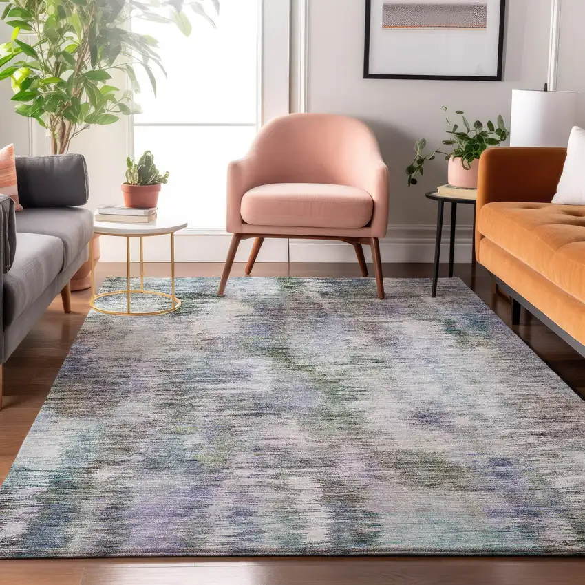 Green Purple And Gray Abstract Washable Area Rug With UV Protection Photo 5