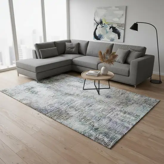 Green Purple And Gray Abstract Washable Area Rug With UV Protection Photo 2
