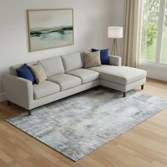 Green Purple And Gray Abstract Washable Area Rug With UV Protection Photo 1