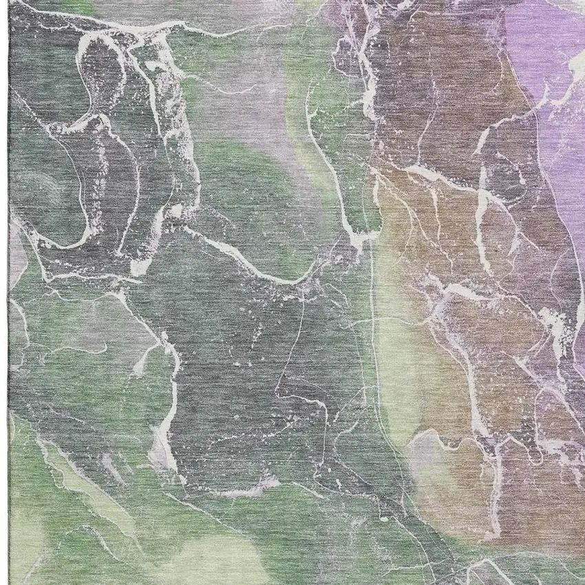 Green Purple And Gray Abstract Washable Area Rug With UV Protection Photo 3
