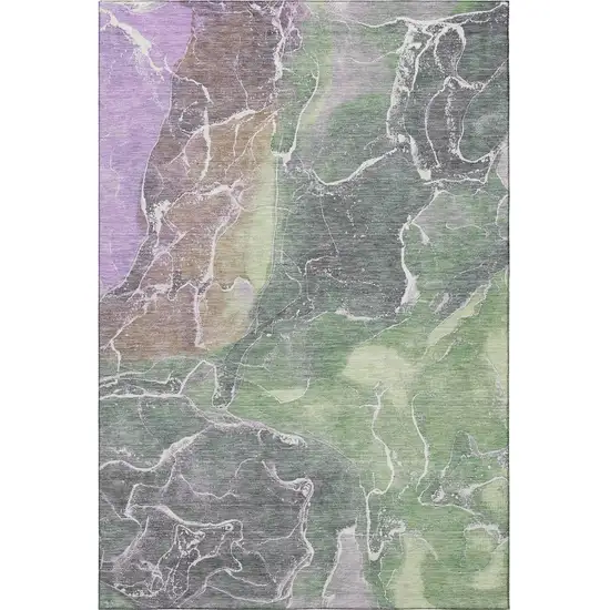 Green Purple And Gray Abstract Washable Area Rug With UV Protection Photo 3