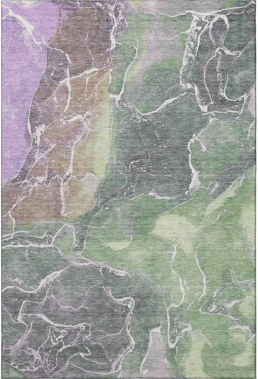 Green Purple And Gray Abstract Washable Area Rug With UV Protection Photo 3
