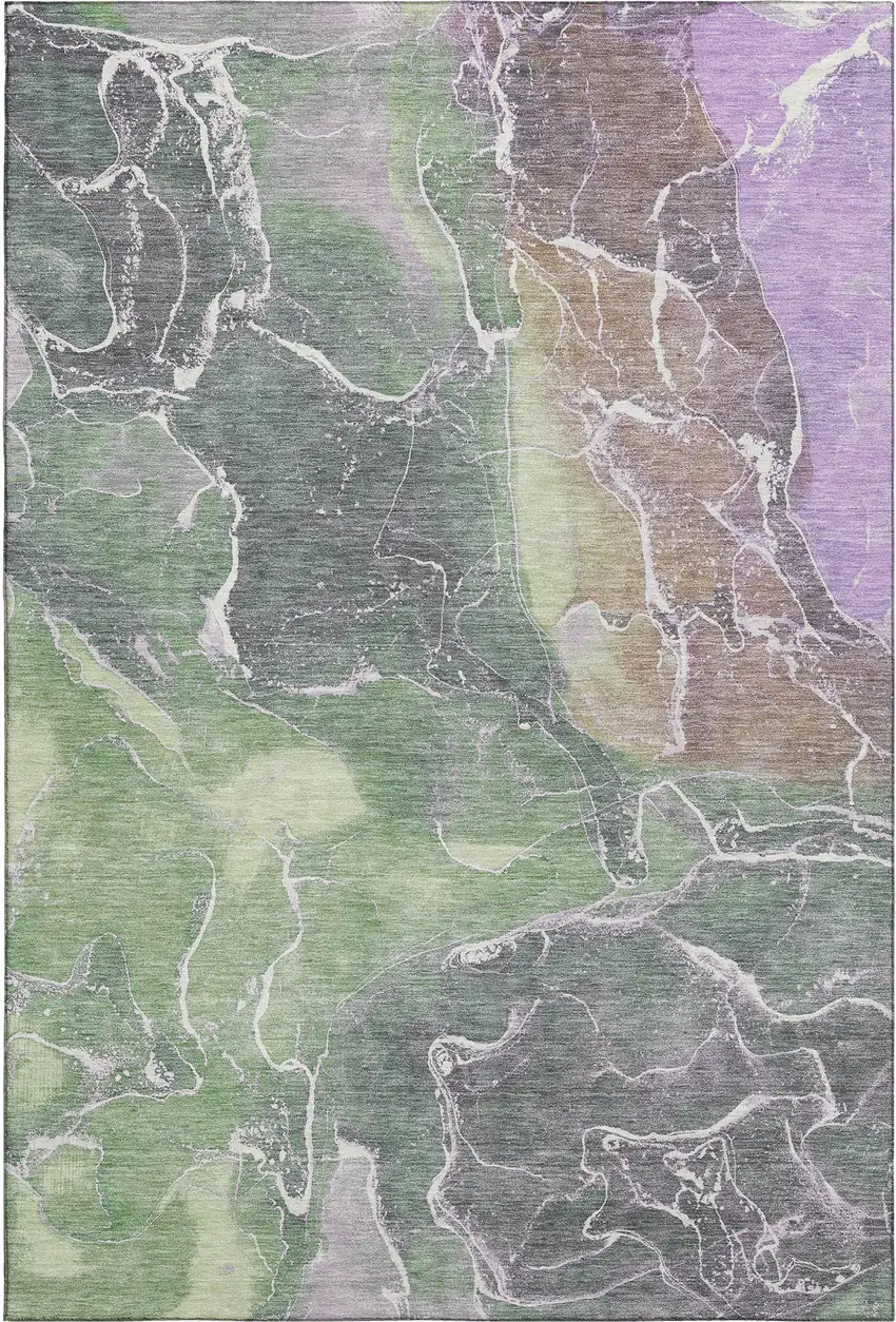 Green Purple And Gray Abstract Washable Area Rug With UV Protection Photo 1