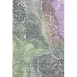 Photo of Green Purple And Gray Abstract Washable Area Rug With UV Protection
