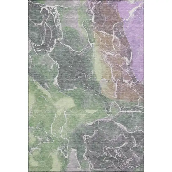 Green Purple And Gray Abstract Washable Area Rug With UV Protection Photo 1