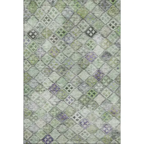 Green Purple And Gray Geometric Washable Area Rug With UV Protection Photo 1