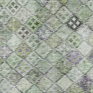 Photo of Green Purple And Gray Geometric Washable Area Rug With UV Protection