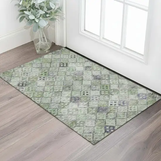 Green Purple And Gray Geometric Washable Area Rug With UV Protection Photo 2