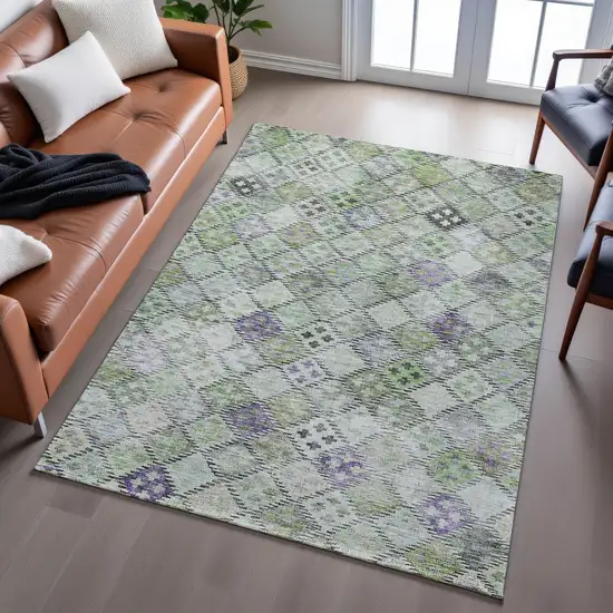 Green Purple And Gray Geometric Washable Area Rug With UV Protection Photo 5