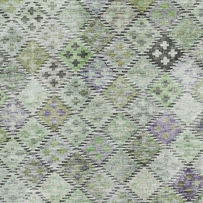 Green Purple And Gray Geometric Washable Area Rug With UV Protection Photo 2