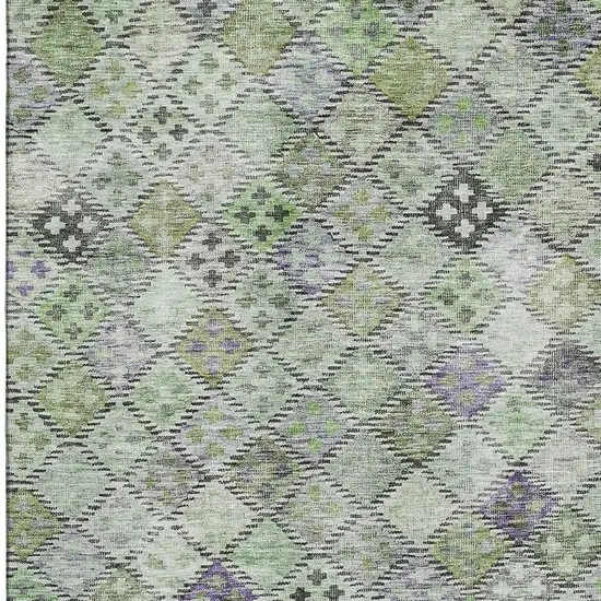 Green Purple And Gray Geometric Washable Area Rug With UV Protection Photo 3