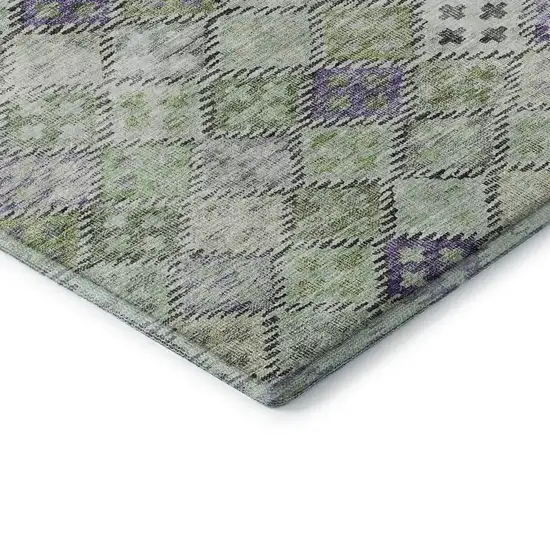 Green Purple And Gray Geometric Washable Area Rug With UV Protection Photo 6