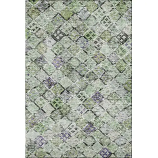 Green Purple And Gray Geometric Washable Area Rug With UV Protection Photo 2