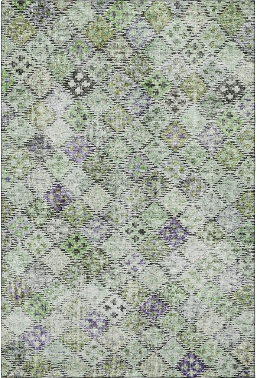 Green Purple And Gray Geometric Washable Area Rug With UV Protection Photo 2