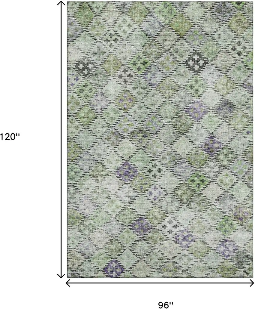 Green Purple And Gray Geometric Washable Area Rug With UV Protection Photo 9