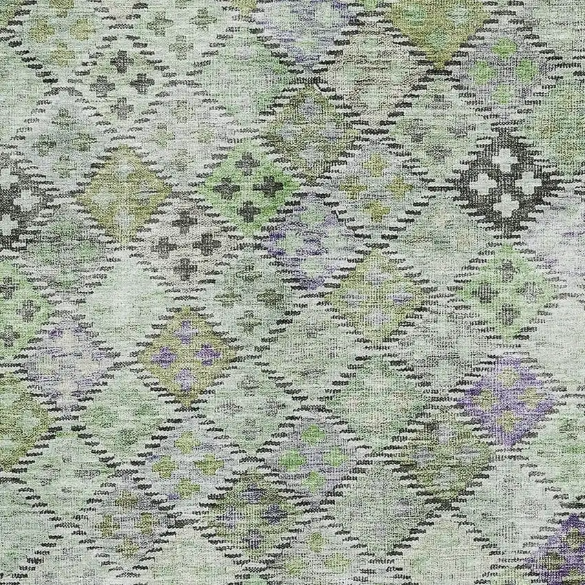Green Purple And Gray Geometric Washable Area Rug With UV Protection Photo 2