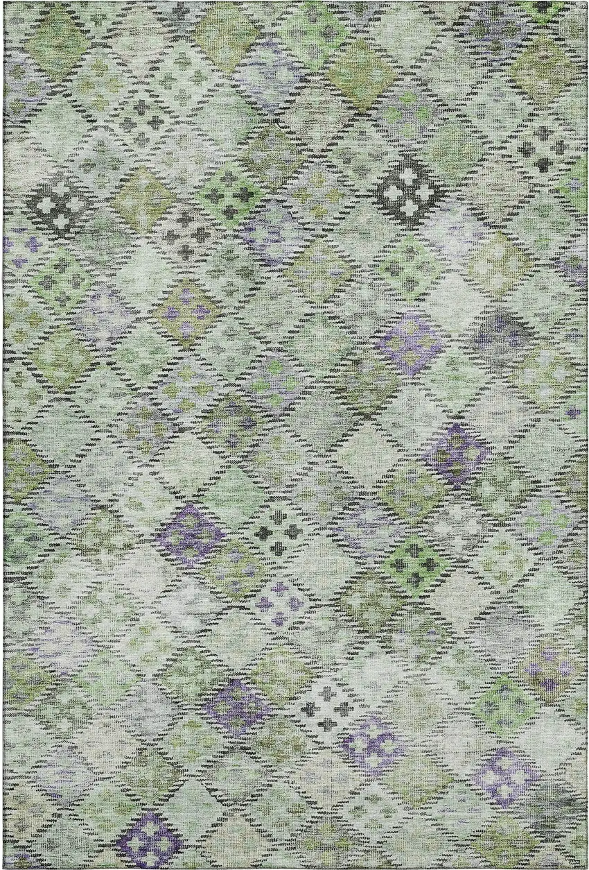 Green Purple And Gray Geometric Washable Area Rug With UV Protection Photo 1