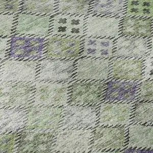Photo of Green Purple And Gray Geometric Washable Area Rug With UV Protection