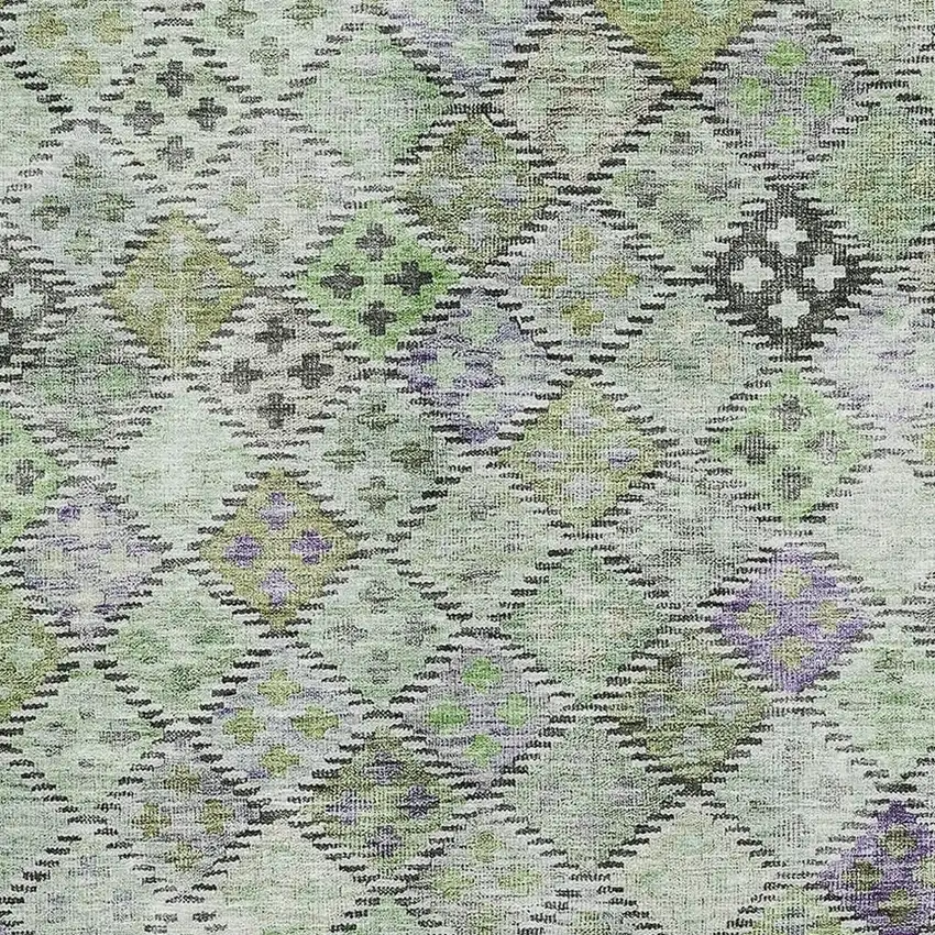 Green Purple And Gray Geometric Washable Area Rug With UV Protection Photo 2