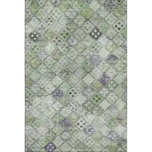 Photo of Green Purple And Gray Geometric Washable Area Rug With UV Protection