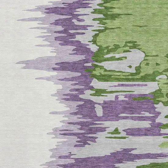 Green Purple And Ivory Abstract Washable Area Rug With UV Protection Photo 2