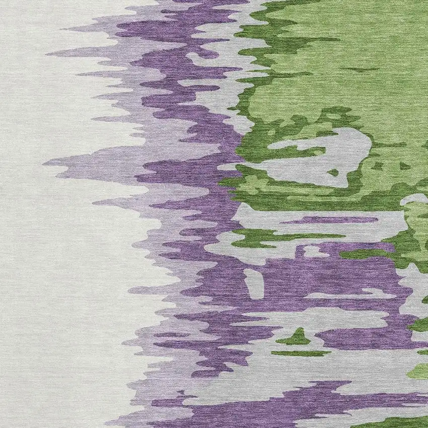 Green Purple And Ivory Abstract Washable Area Rug With UV Protection Photo 2
