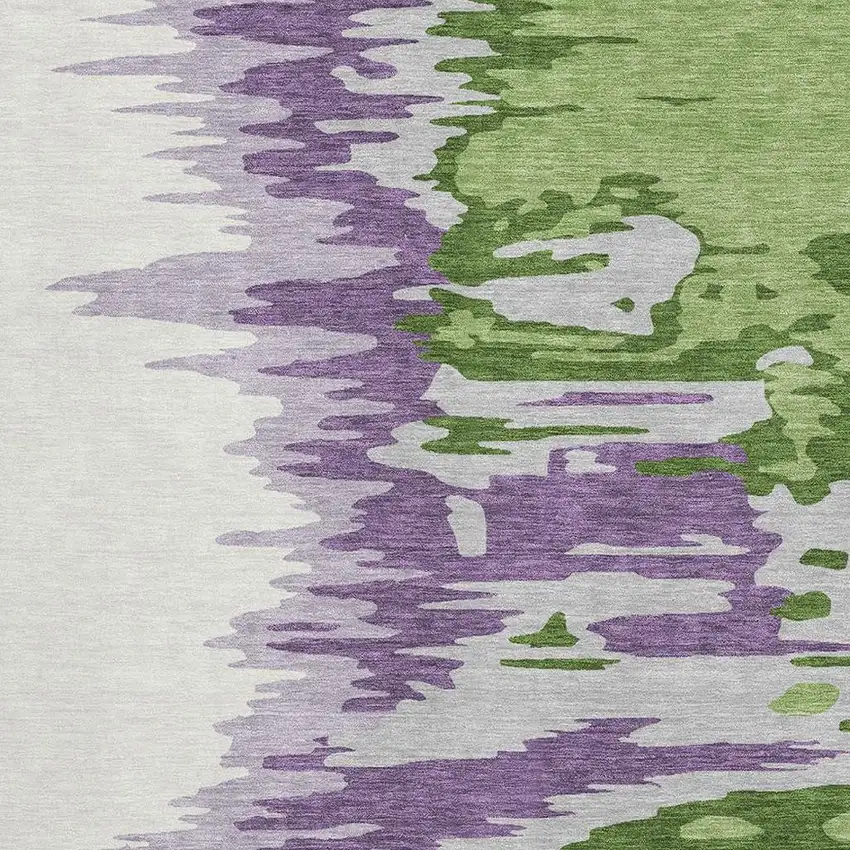 Green Purple And Ivory Abstract Washable Area Rug With UV Protection Photo 2