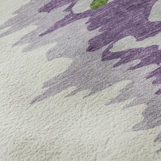 Green Purple And Ivory Abstract Washable Area Rug With UV Protection Photo 9