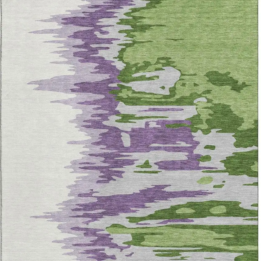 Green Purple And Ivory Abstract Washable Area Rug With UV Protection Photo 4