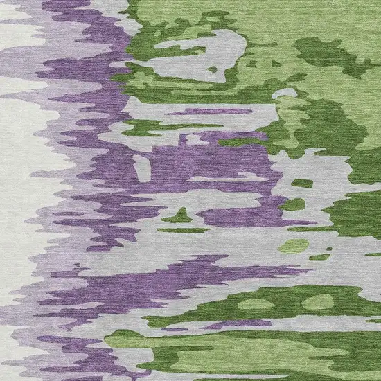 Green Purple And Ivory Abstract Washable Area Rug With UV Protection Photo 2