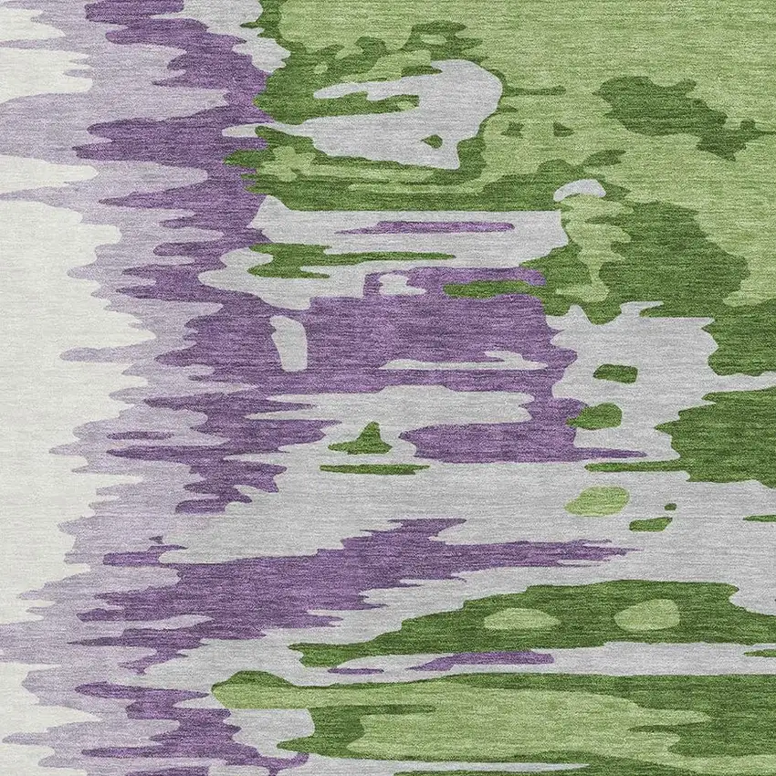 Green Purple And Ivory Abstract Washable Area Rug With UV Protection Photo 2
