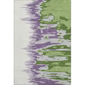 Photo of Green Purple And Ivory Abstract Washable Area Rug With UV Protection