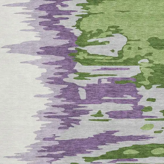 Green Purple And Ivory Abstract Washable Area Rug With UV Protection Photo 2