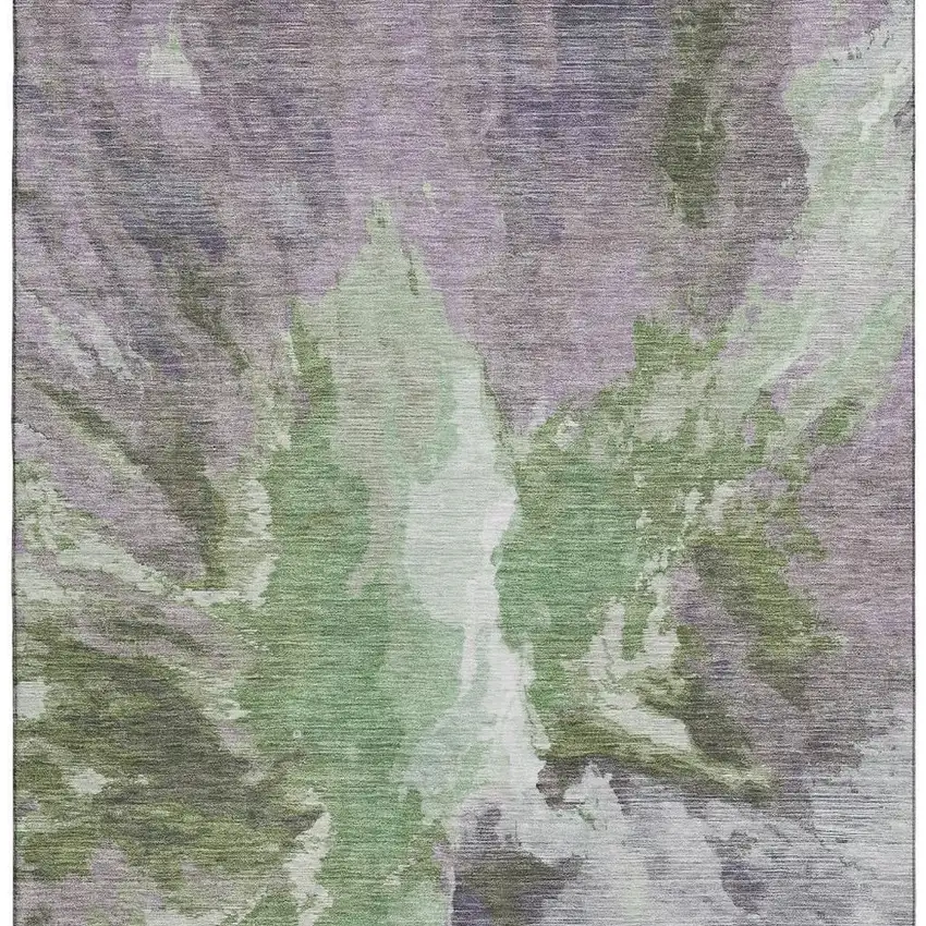 Green Purple And Ivory Abstract Washable Area Rug With UV Protection Photo 3