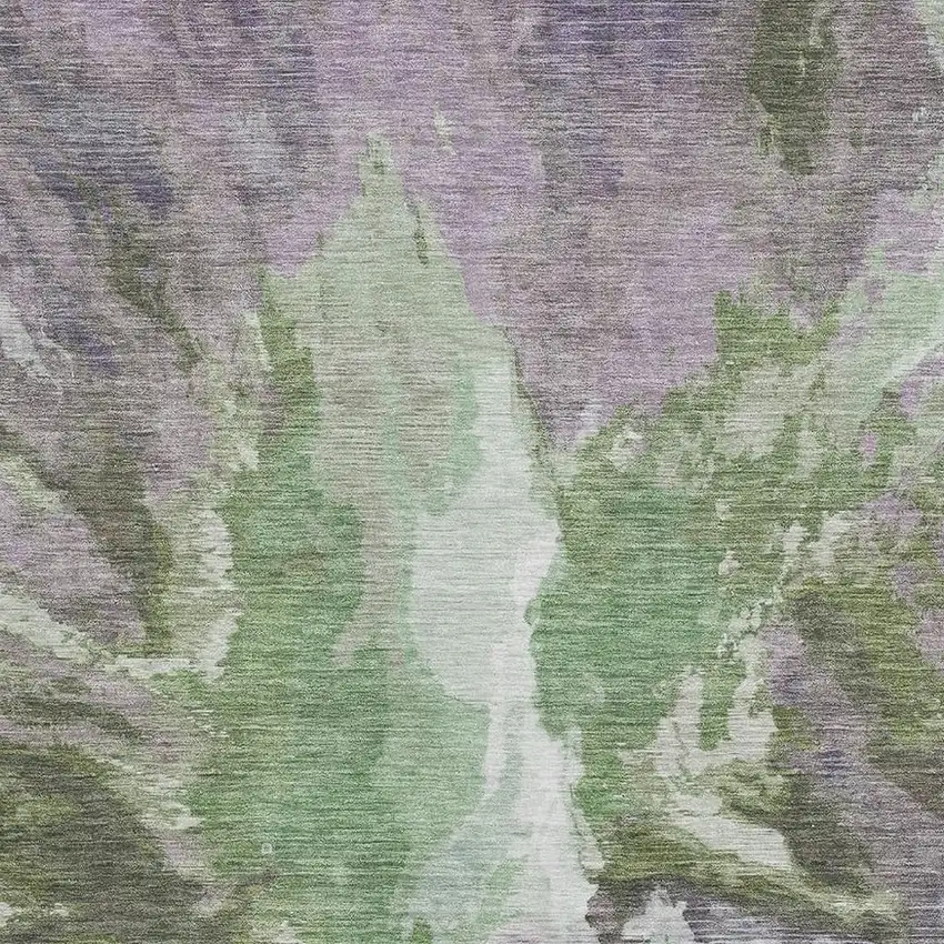 Green Purple And Ivory Abstract Washable Area Rug With UV Protection Photo 2