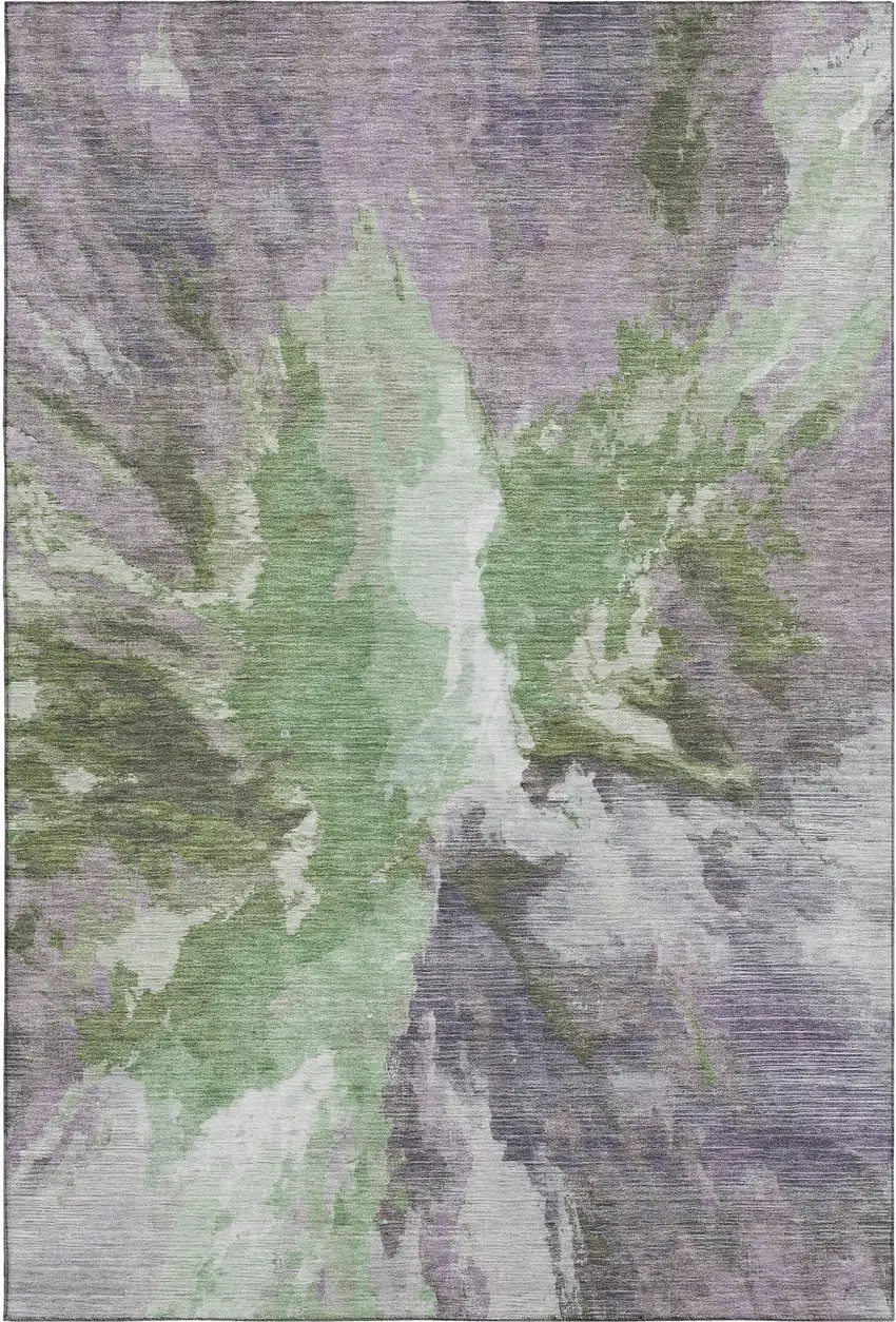 Green Purple And Ivory Abstract Washable Area Rug With UV Protection Photo 1