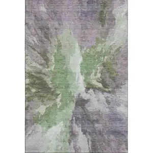 Photo of Green Purple And Ivory Abstract Washable Area Rug With UV Protection