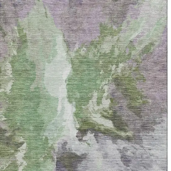 Green Purple And Ivory Abstract Washable Area Rug With UV Protection Photo 2