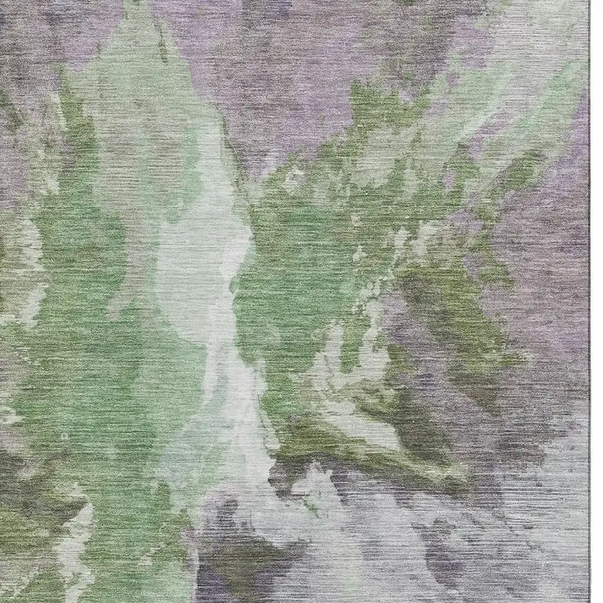 Green Purple And Ivory Abstract Washable Area Rug With UV Protection Photo 2