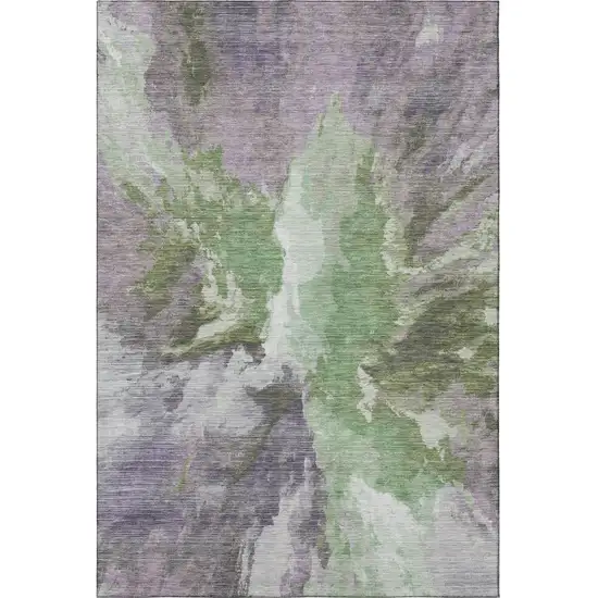 Green Purple And Ivory Abstract Washable Area Rug With UV Protection Photo 3