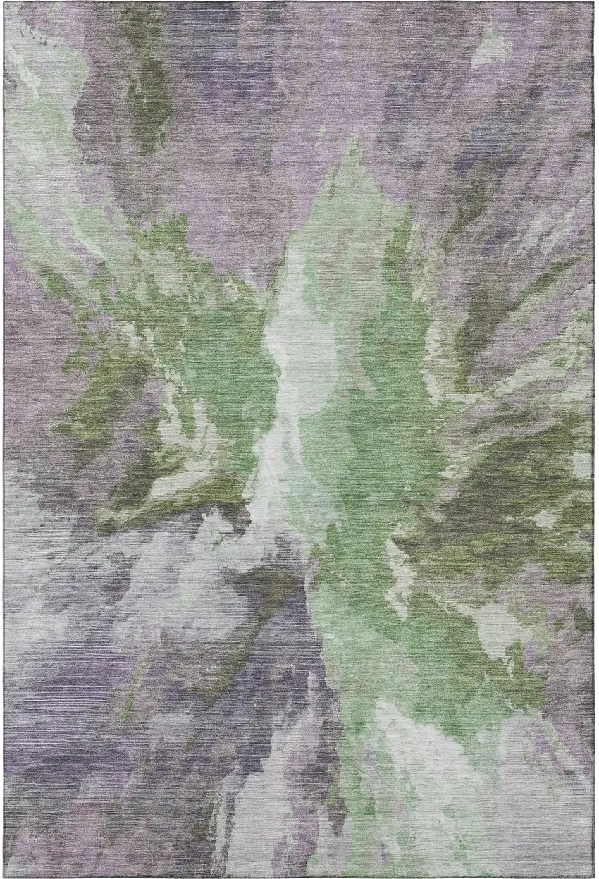 Green Purple And Ivory Abstract Washable Area Rug With UV Protection Photo 3