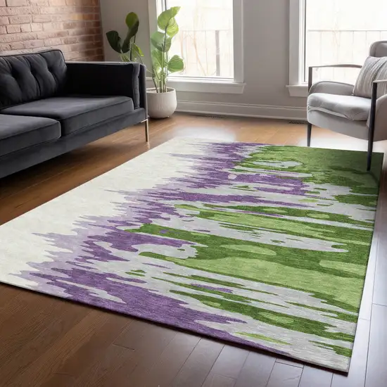 Green Purple And Ivory Abstract Washable Indoor Outdoor Area Rug Photo 8