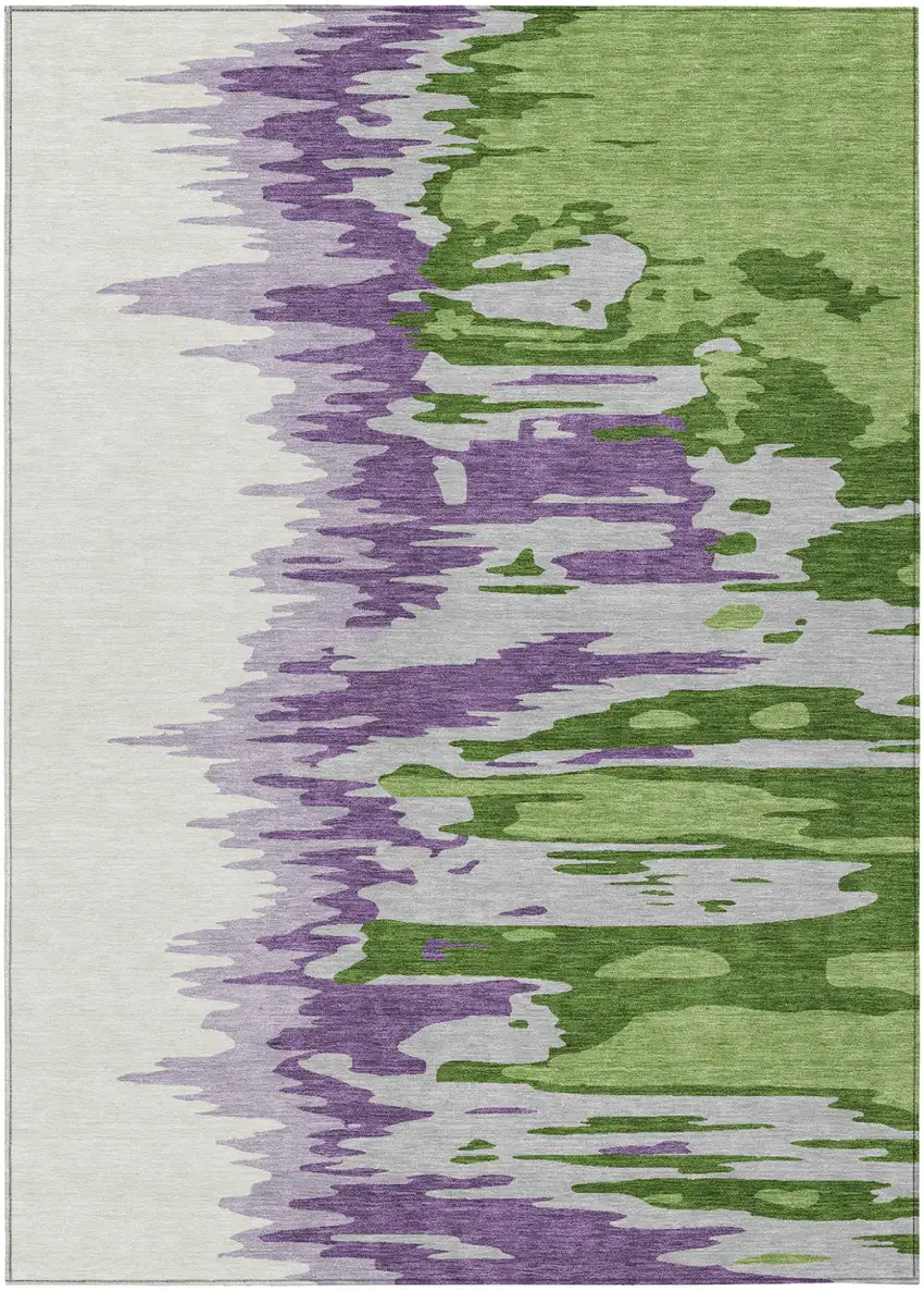 Green Purple And Ivory Abstract Washable Indoor Outdoor Area Rug Photo 2