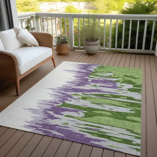 Green Purple And Ivory Abstract Washable Indoor Outdoor Area Rug Photo 7