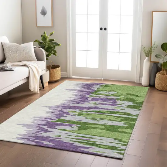 Green Purple And Ivory Abstract Washable Indoor Outdoor Area Rug Photo 9