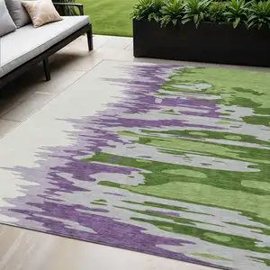 Photo of Green Purple And Ivory Abstract Washable Indoor Outdoor Area Rug