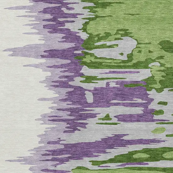 Green Purple And Ivory Abstract Washable Indoor Outdoor Area Rug Photo 5