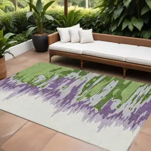 Photo of Green Purple And Ivory Abstract Washable Indoor Outdoor Area Rug