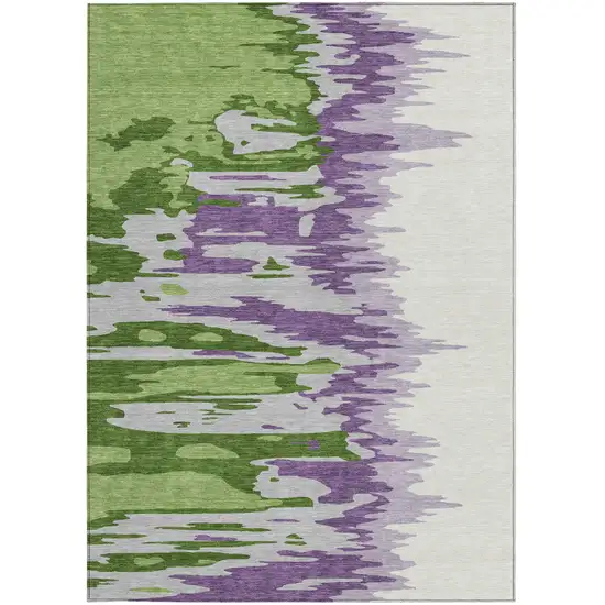 Green Purple And Ivory Abstract Washable Indoor Outdoor Area Rug Photo 6